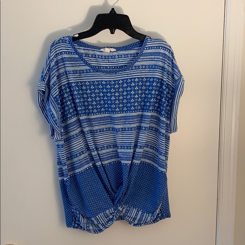 blue patterned shirt